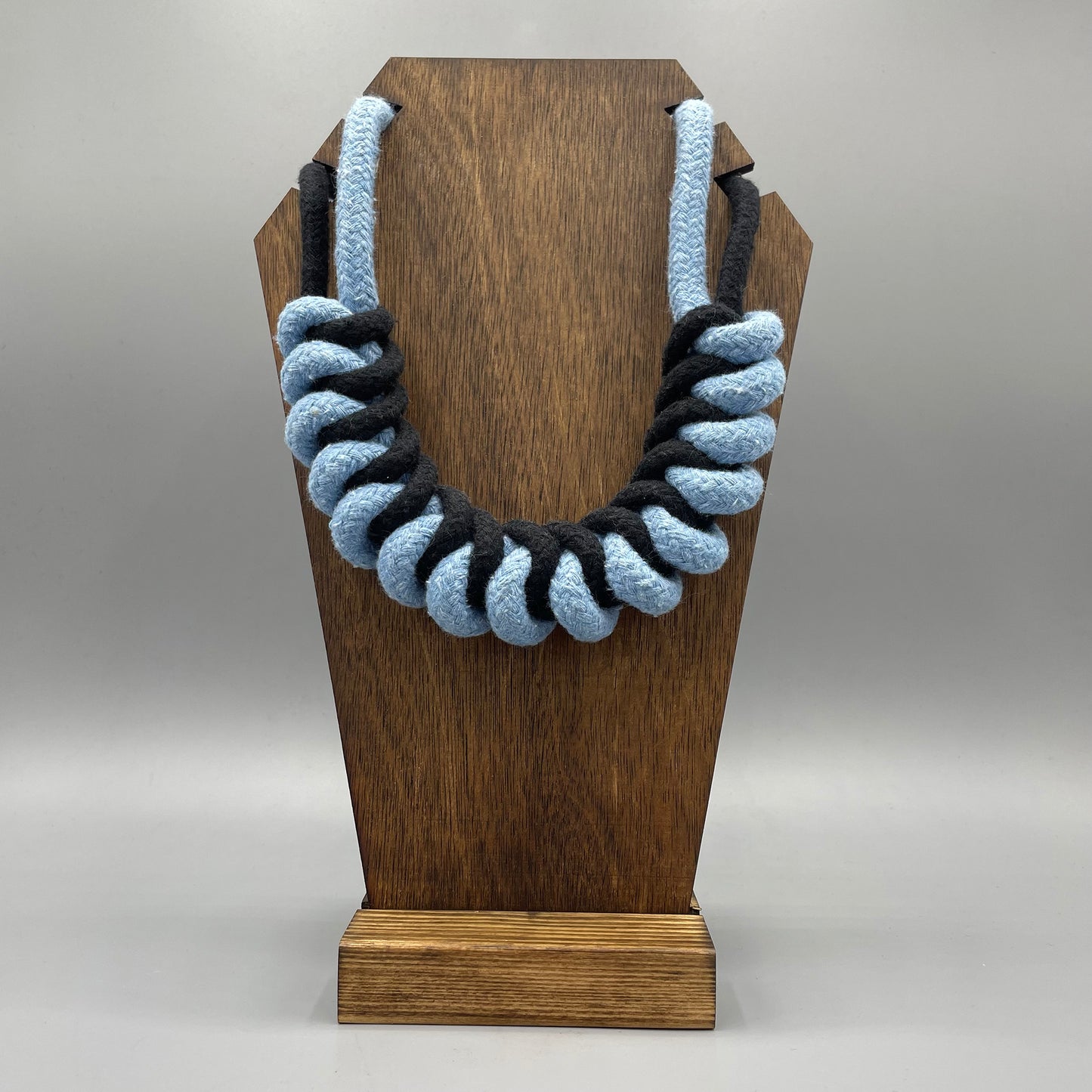 Chunky Cotton Rope Macrame Necklace - Black & Light Blue