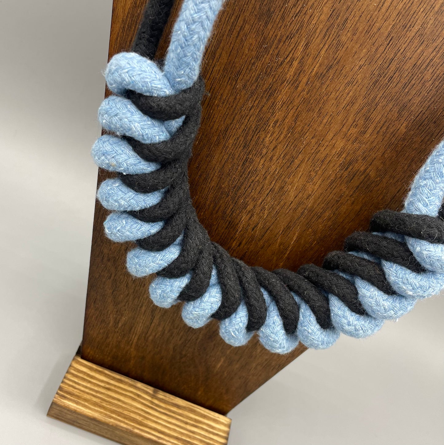 Chunky Cotton Rope Macrame Necklace - Black & Light Blue