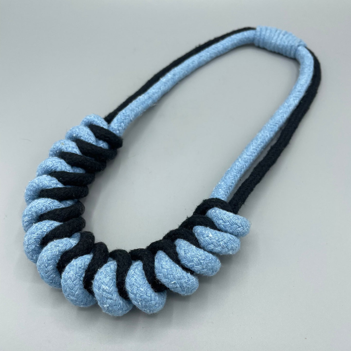 Chunky Cotton Rope Macrame Necklace - Black & Light Blue