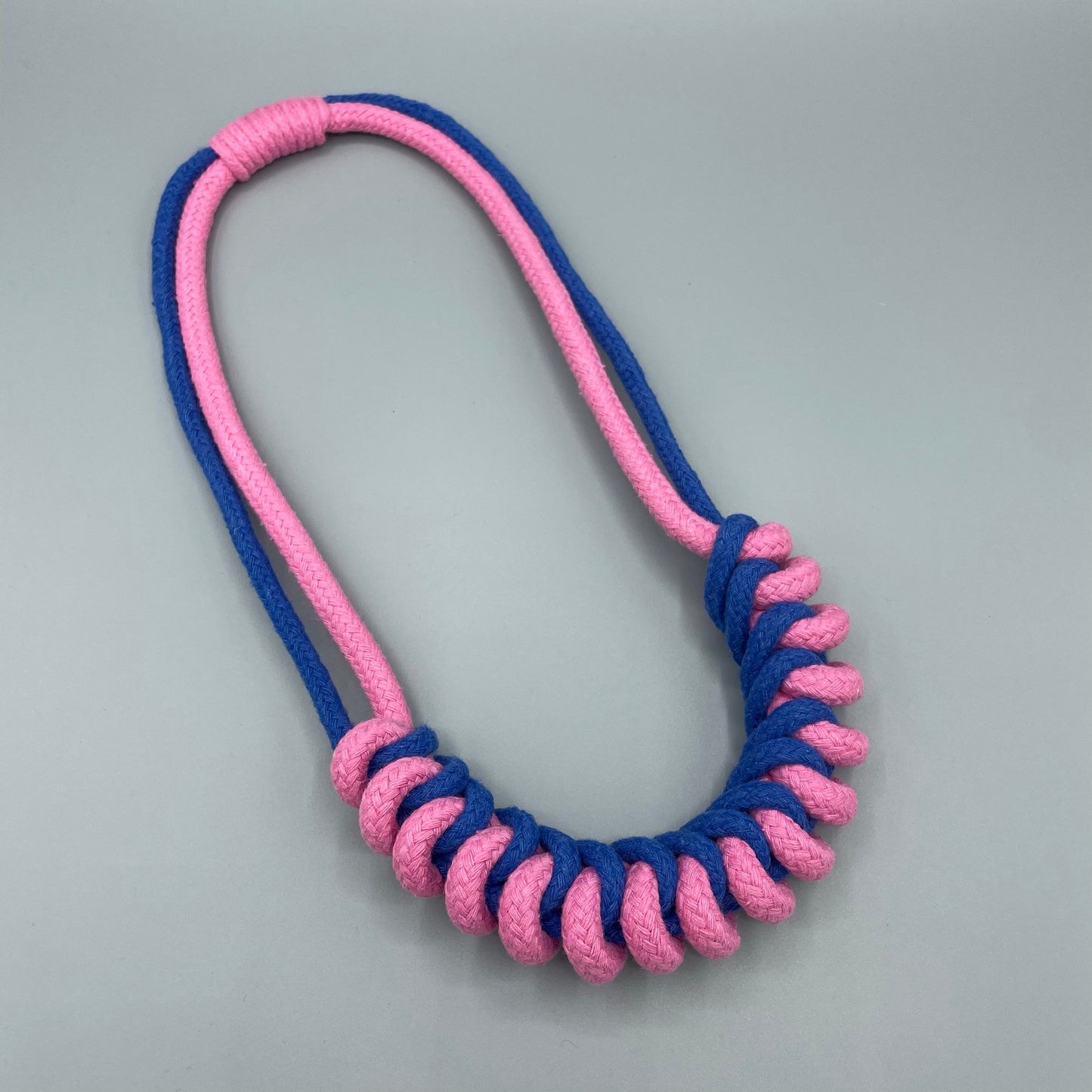 Chunky Cotton Rope Macrame Necklace - Blue & Pink
