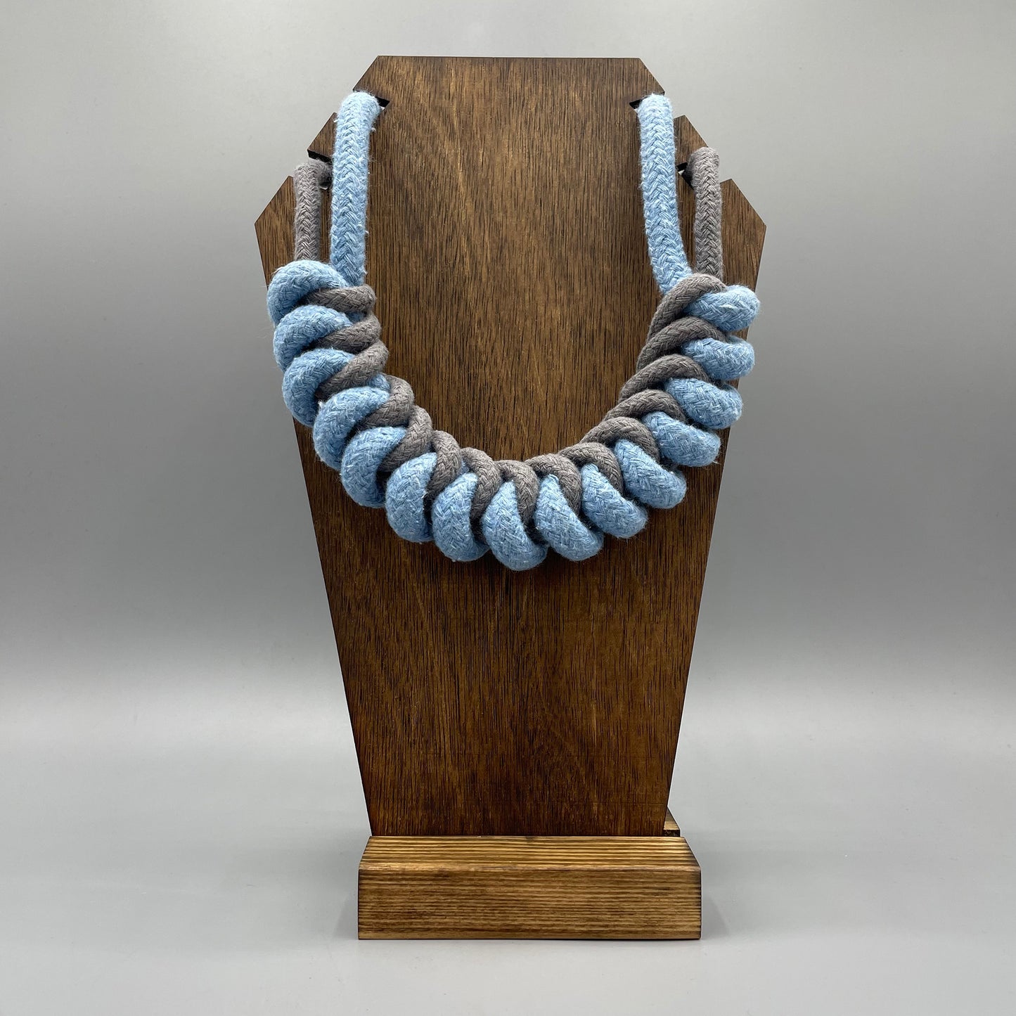 Chunky Cotton Rope Macrame Necklace - Grey & Light Blue