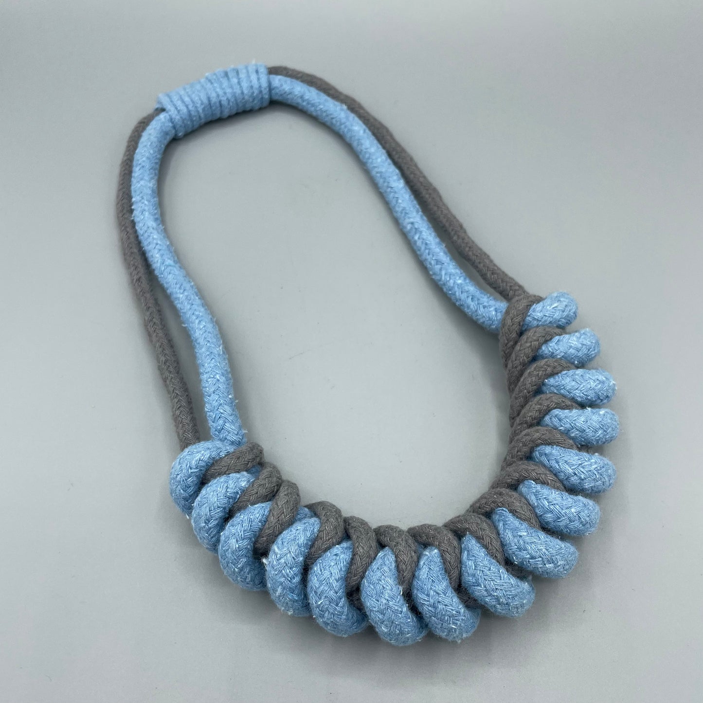 Chunky Cotton Rope Macrame Necklace - Grey & Light Blue