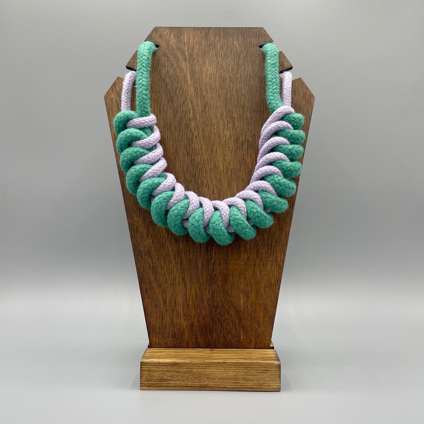 Chunky Cotton Rope Macrame Necklace - Lilac & Emerald Green