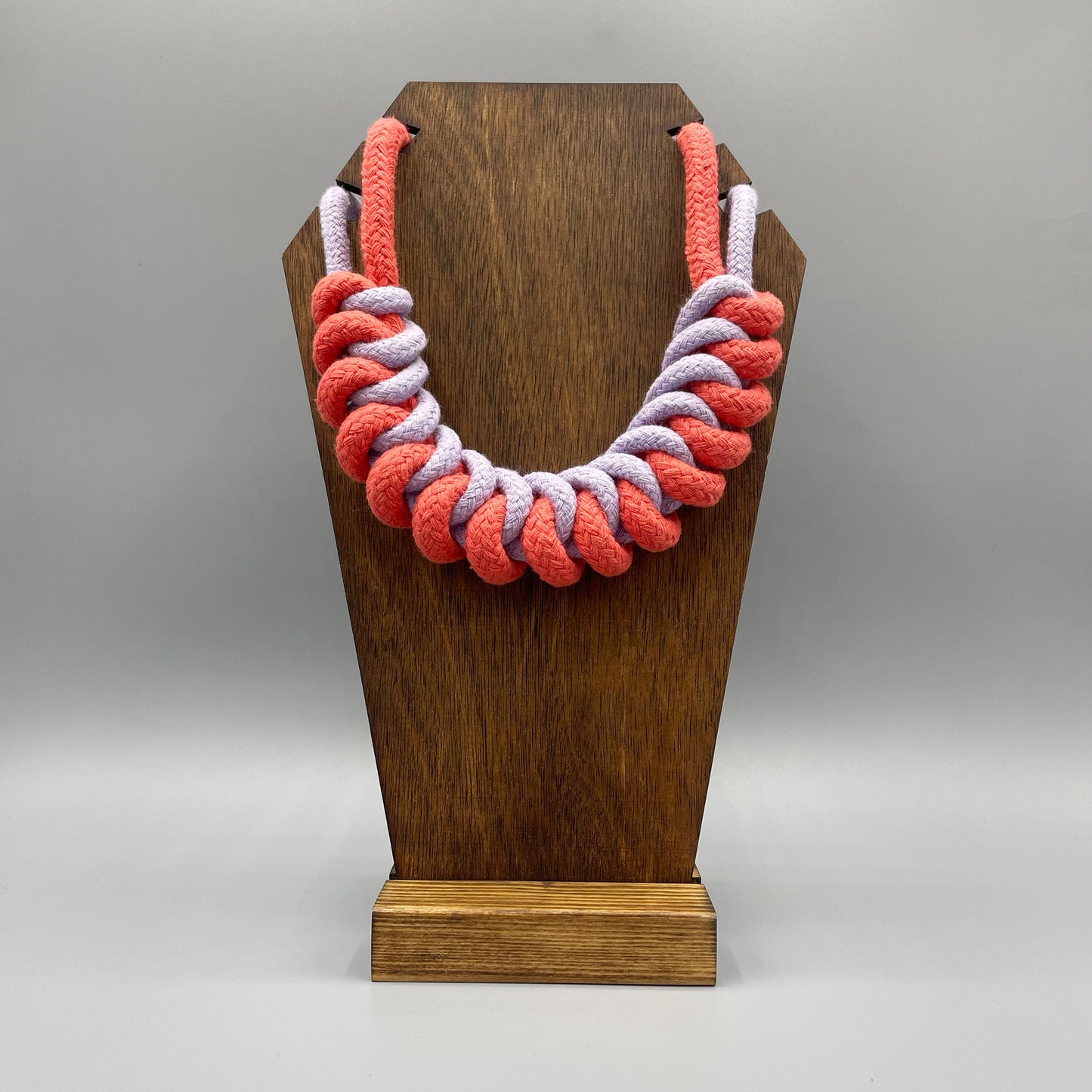 Chunky Cotton Rope Macrame Necklace - Lilac & Strawberry Red