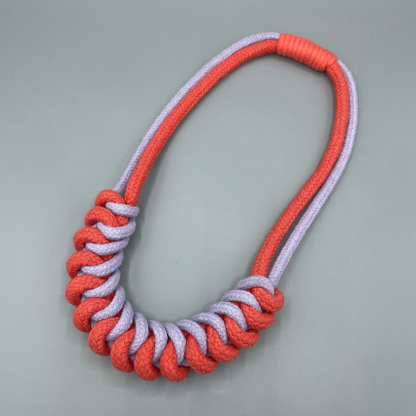 Chunky Cotton Rope Macrame Necklace - Lilac & Strawberry Red