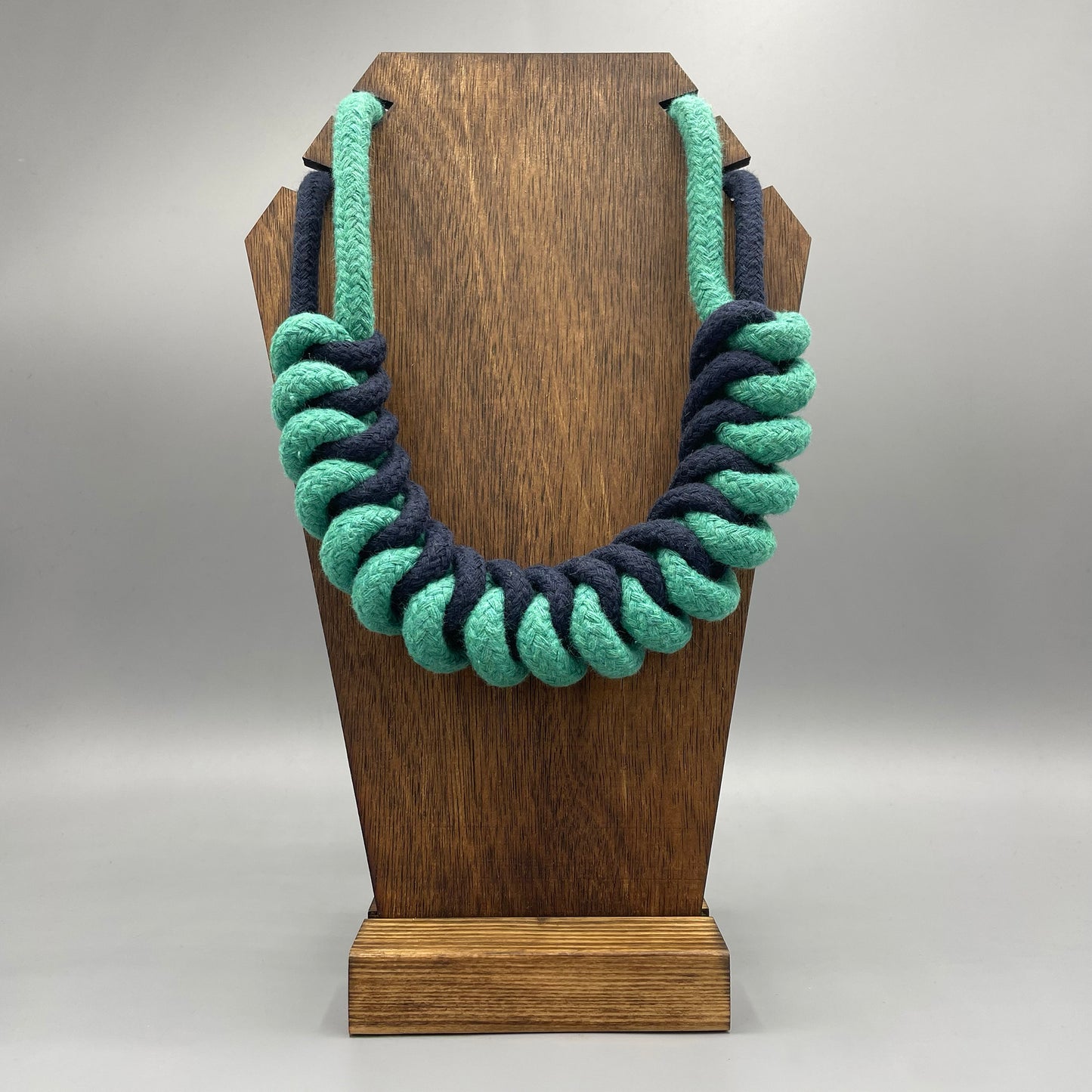Chunky Cotton Rope Macrame Necklace - Navy & Green