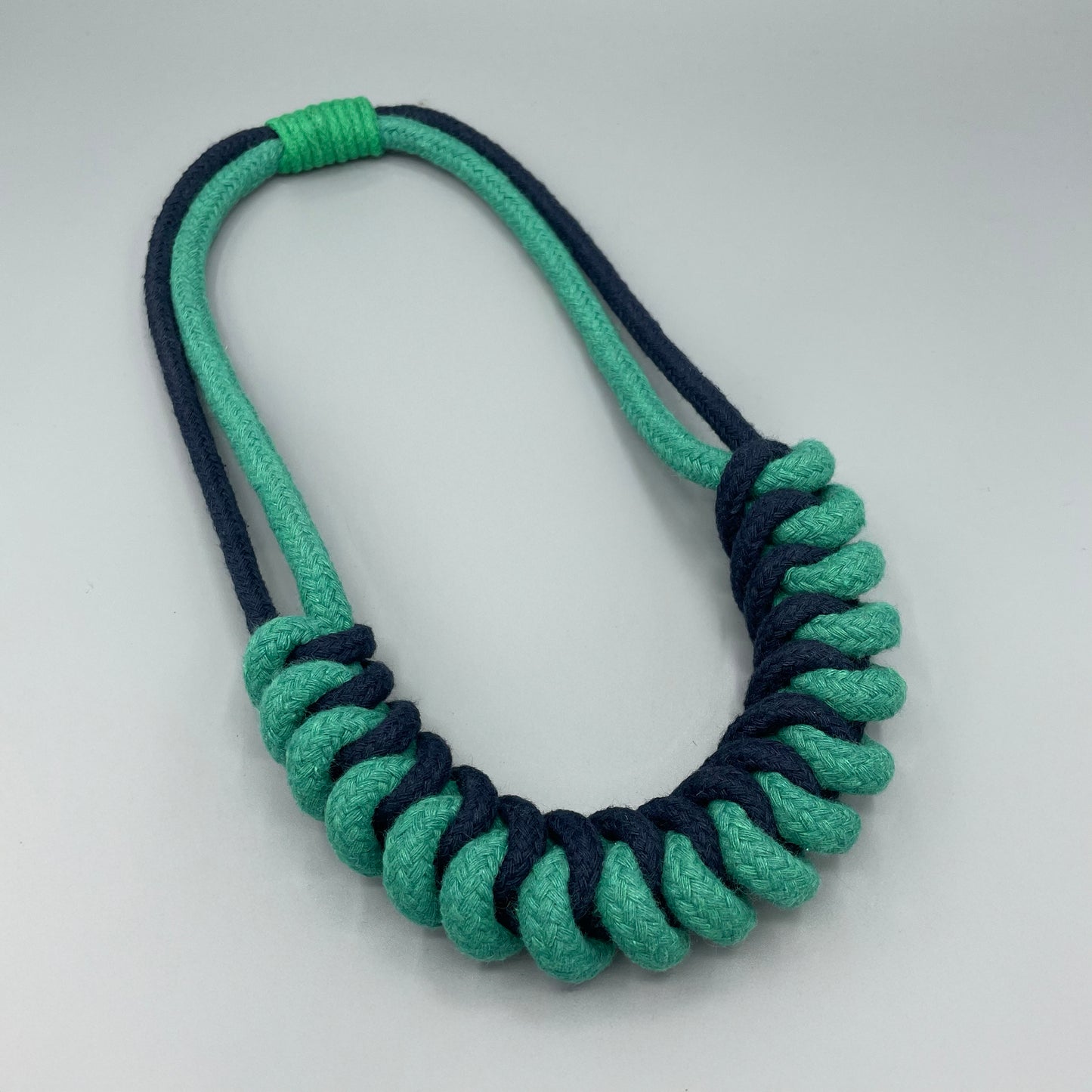 Chunky Cotton Rope Macrame Necklace - Navy & Green