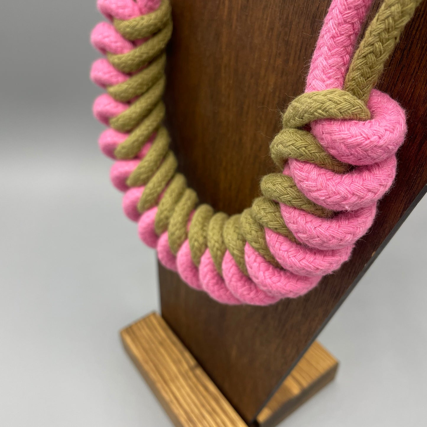 Chunky Cotton Rope Macrame Necklace - Olive & Pink