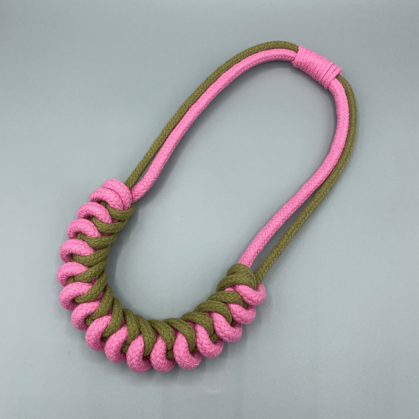 Chunky Cotton Rope Macrame Necklace - Olive & Pink