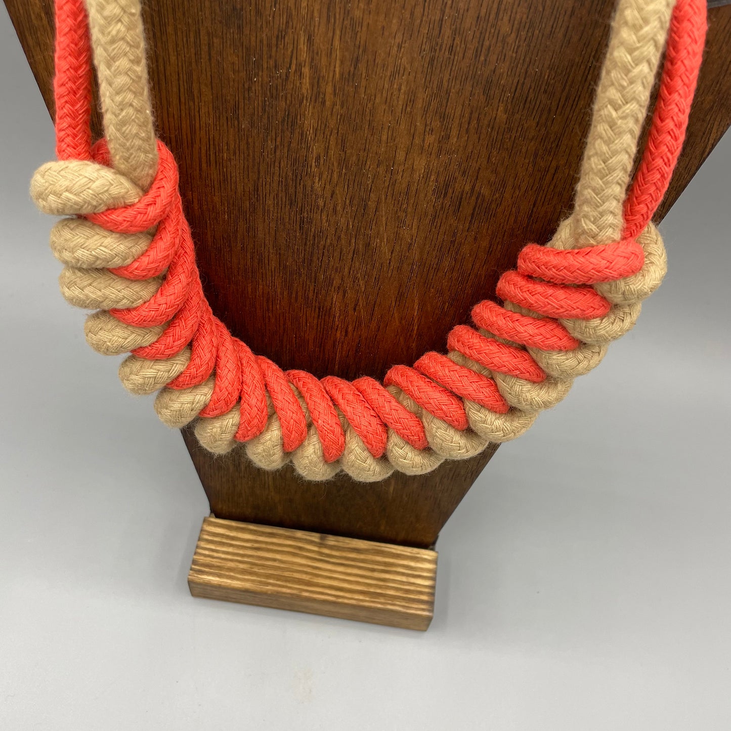 Chunky Cotton Rope Macrame Necklace - Strawberry & Beige