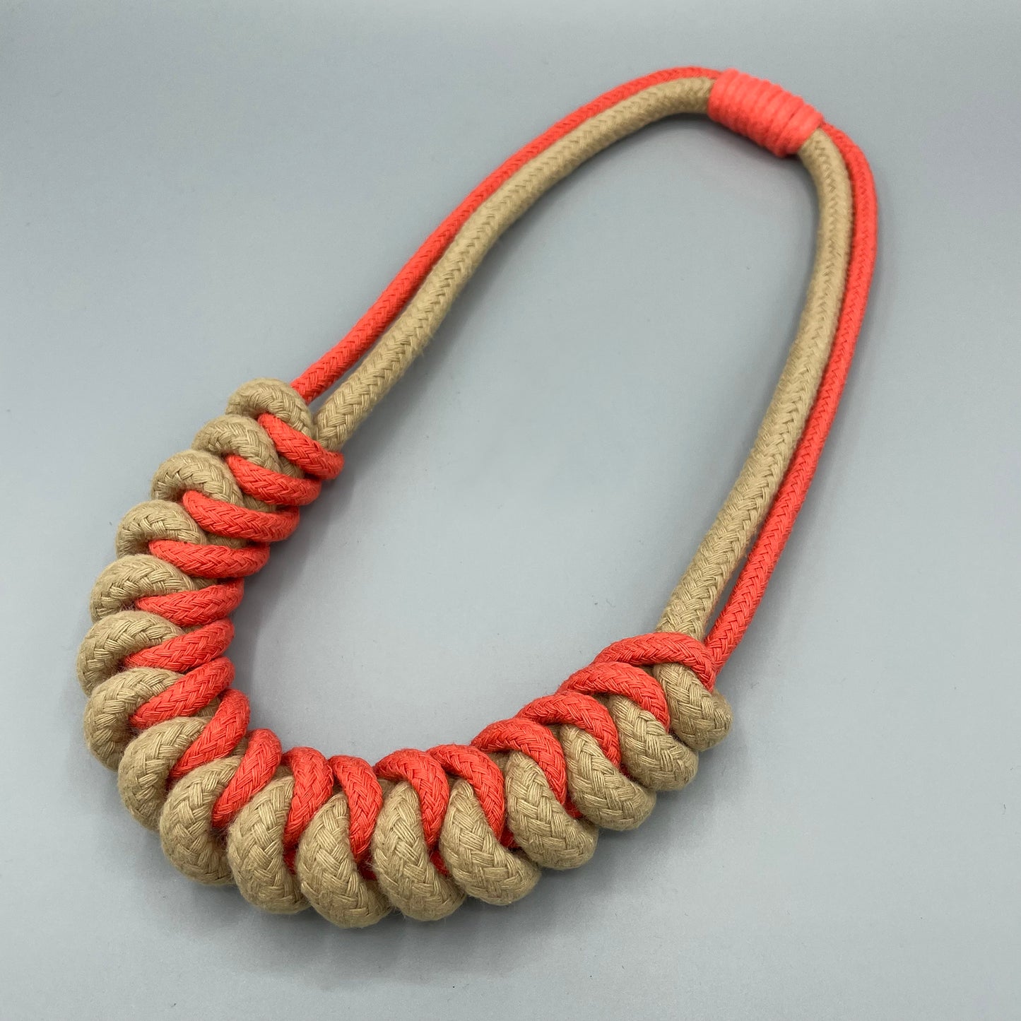 Chunky Cotton Rope Macrame Necklace - Strawberry & Beige