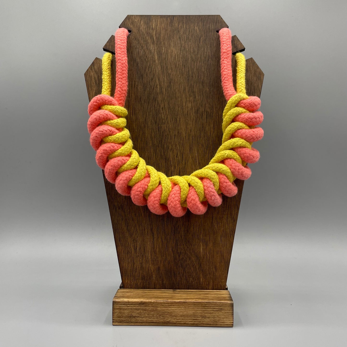 Chunky Cotton Rope Macrame Necklace - Yellow & Strawberry Red