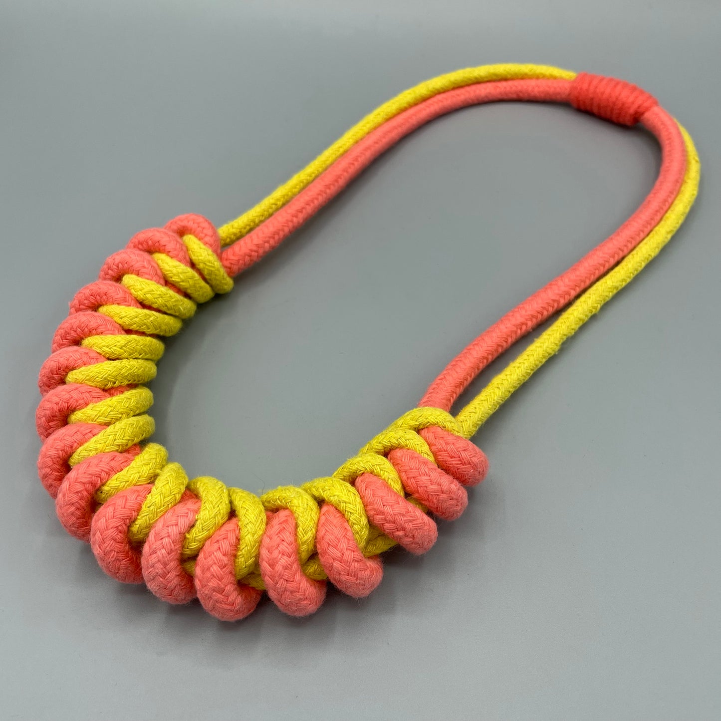 Chunky Cotton Rope Macrame Necklace - Yellow & Strawberry Red