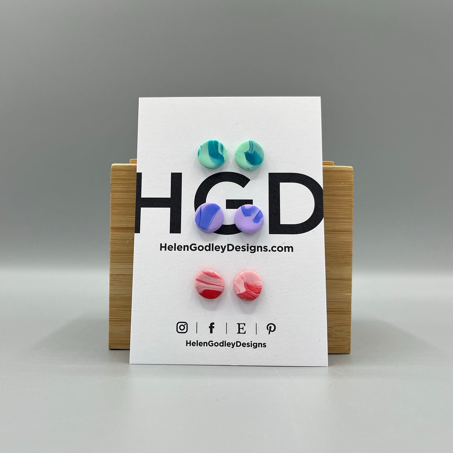 Polymer Clay Earring Studs – Marbled Round