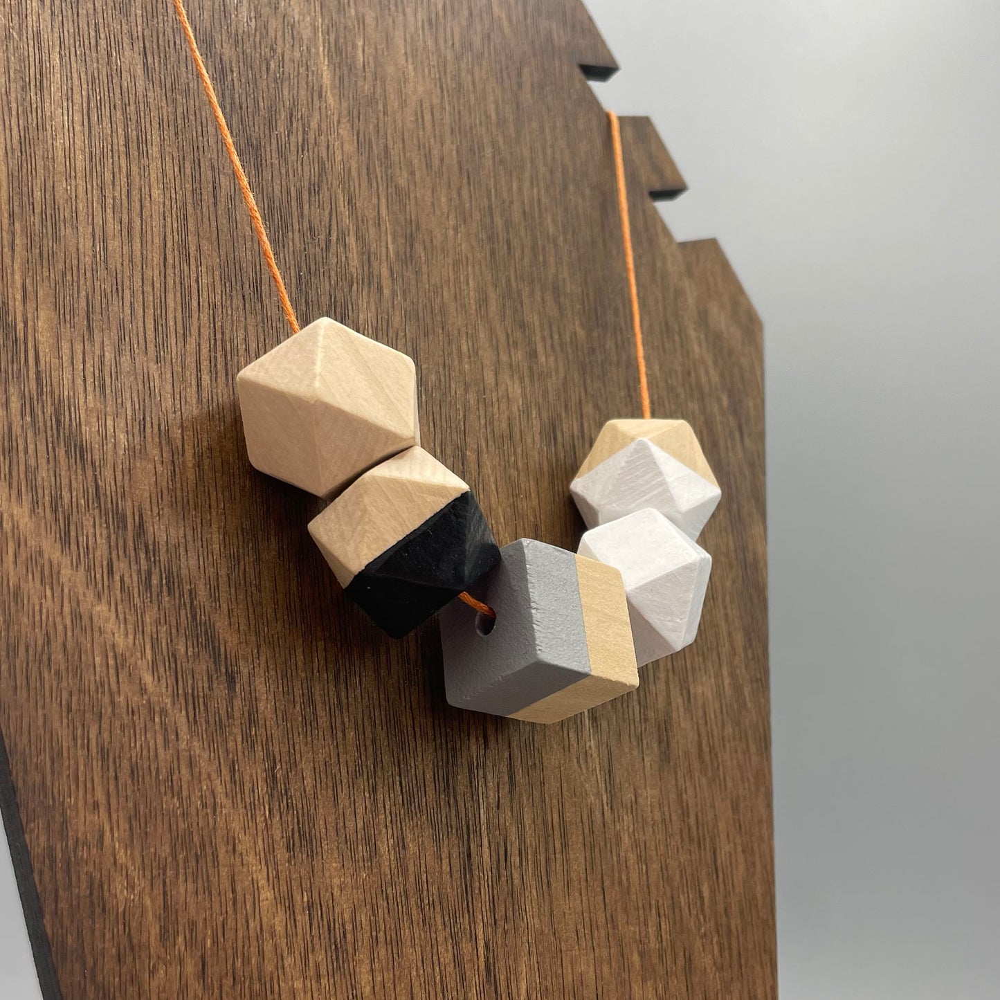Wooden Bead Necklace – Black, Grey & White