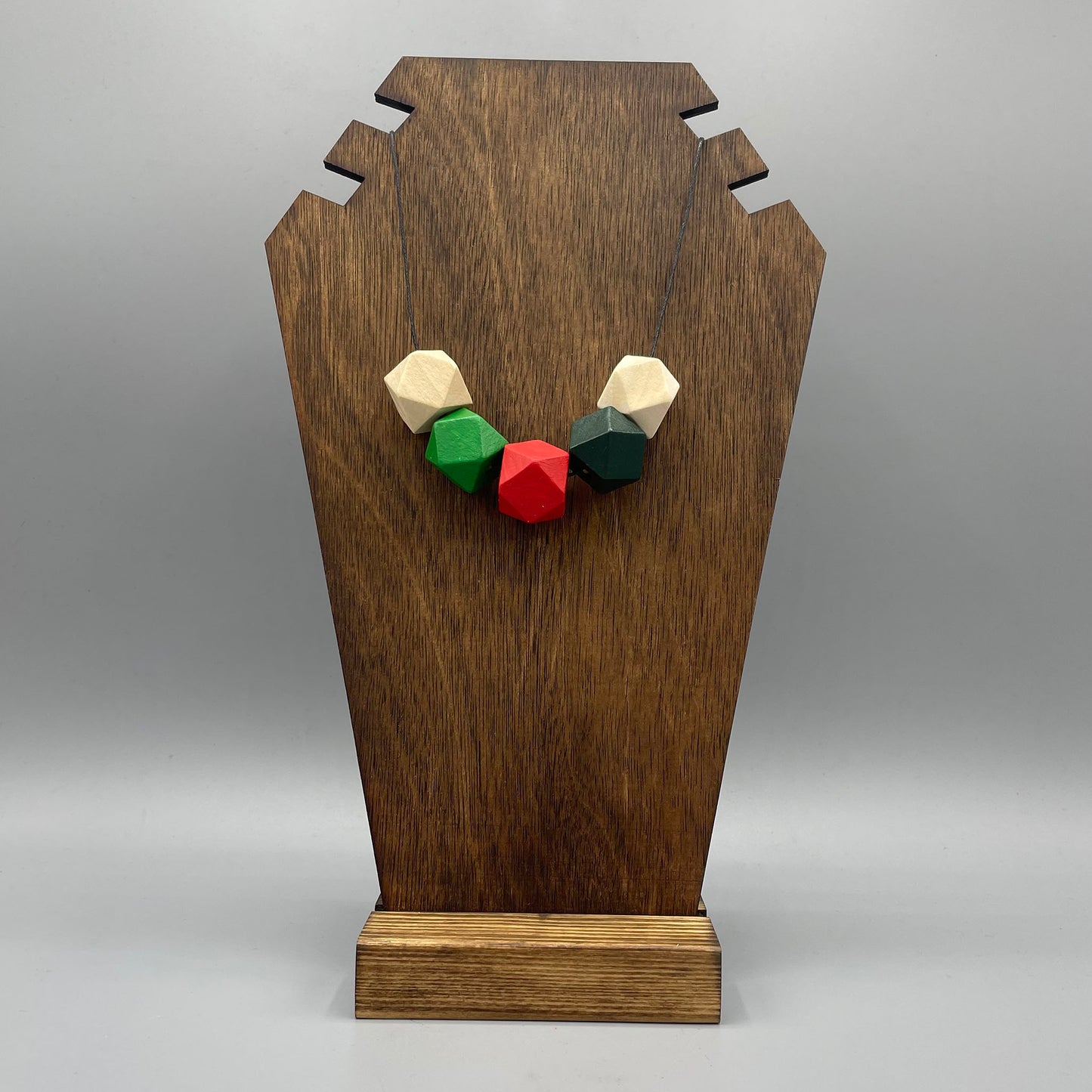 Wooden Bead Necklace – Green, Red & Forest