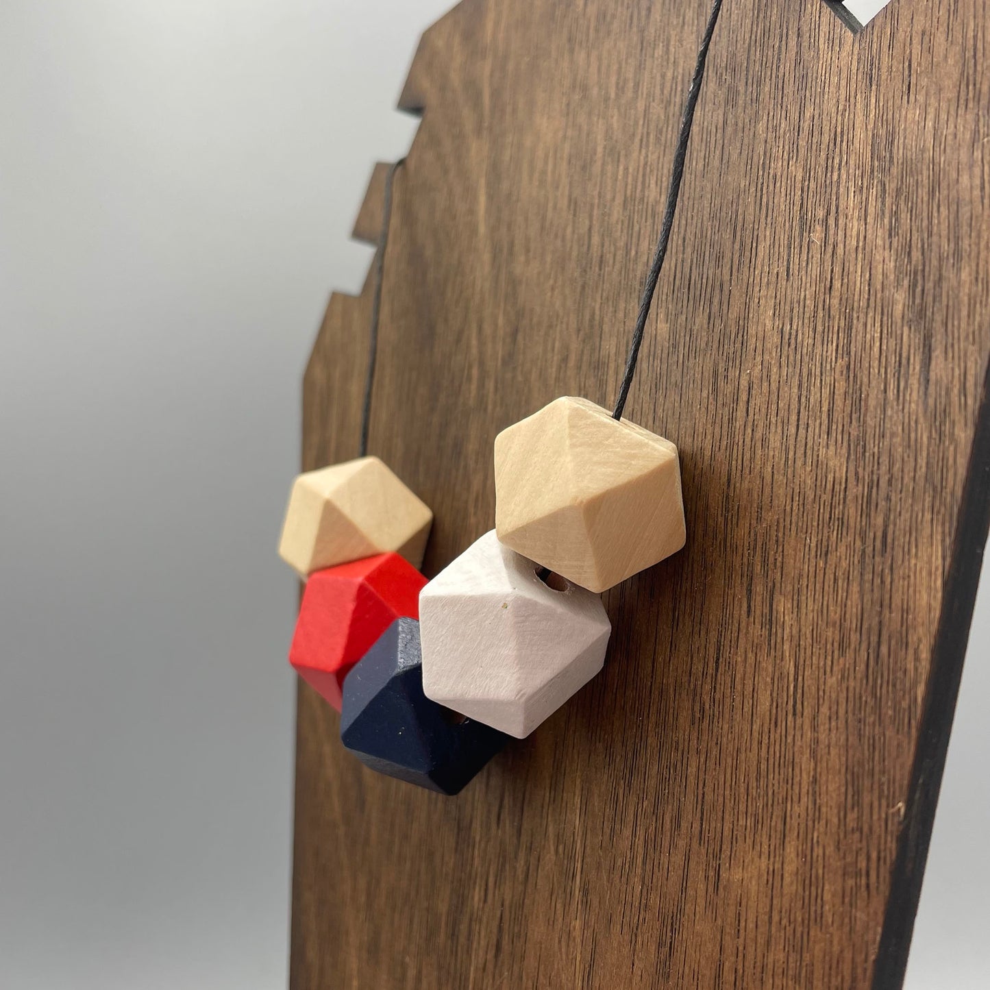 Wooden Bead Necklace – Red, Navy & White