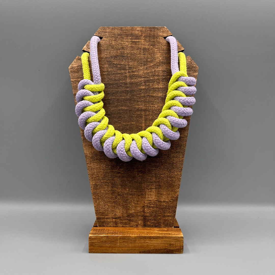 Chunky Cotton Rope Macrame Necklace - Chartreuse & Lilac