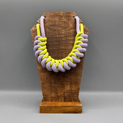 Chunky Cotton Rope Macrame Necklace - Chartreuse & Lilac