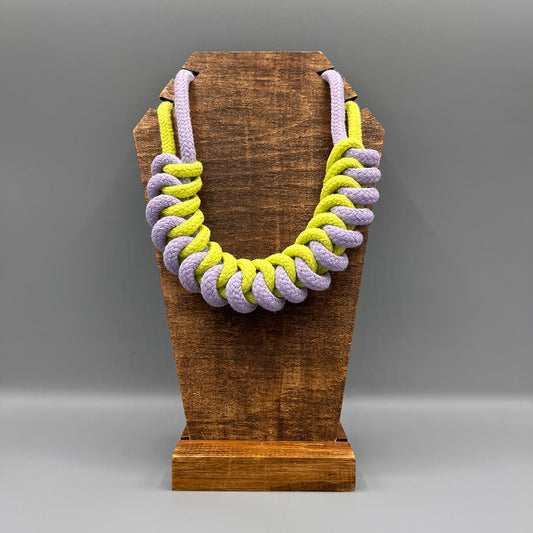 Chunky Cotton Rope Macrame Necklace - Chartreuse & Lilac