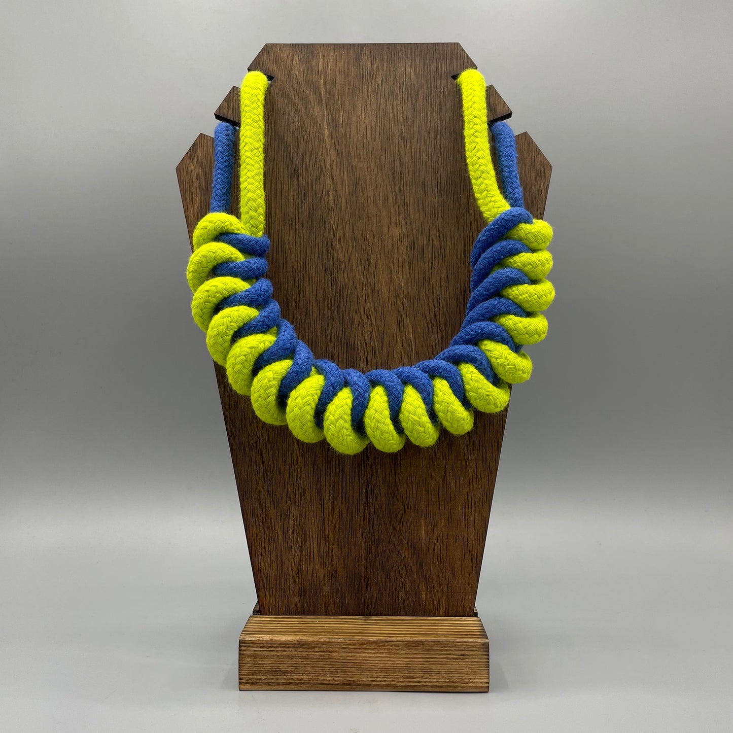 Chunky Cotton Rope Macrame Necklace - Blue & Chartreuse