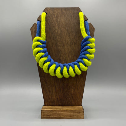 Chunky Cotton Rope Macrame Necklace - Blue & Chartreuse