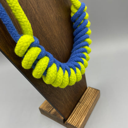 Chunky Cotton Rope Macrame Necklace - Blue & Chartreuse