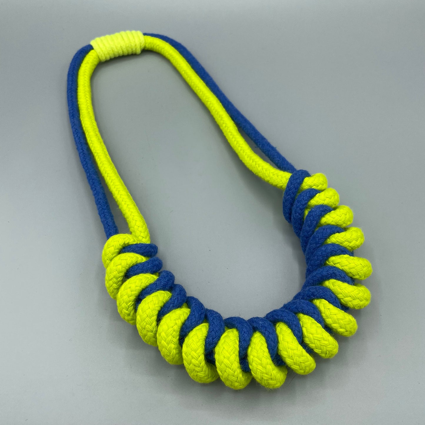 Chunky Cotton Rope Macrame Necklace - Blue & Chartreuse