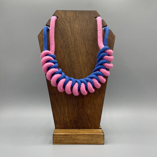 Chunky Cotton Rope Macrame Necklace - Blue & Pink