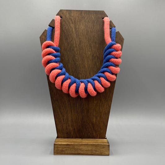 Chunky Cotton Rope Macrame Necklace - Blue & Strawberry Red