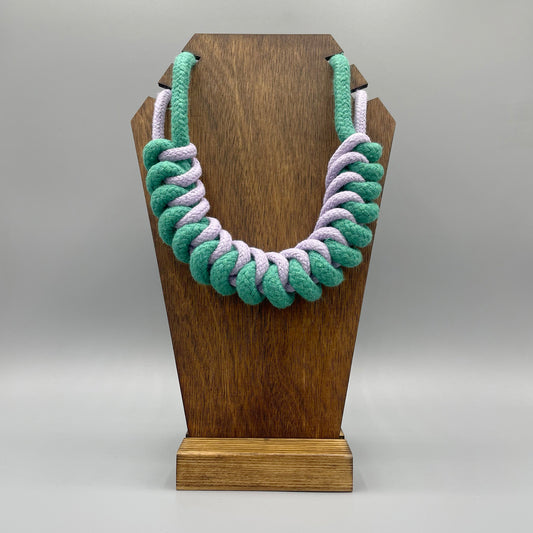 Chunky Cotton Rope Macrame Necklace - Lilac & Emerald Green