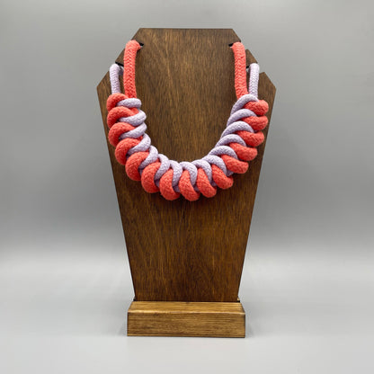 Chunky Cotton Rope Macrame Necklace - Lilac & Strawberry Red