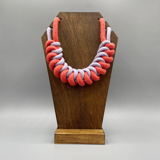 Chunky Cotton Rope Macrame Necklace - Lilac & Strawberry Red