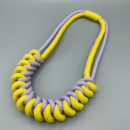 Chunky Cotton Rope Macrame Necklace - Lilac & Yellow