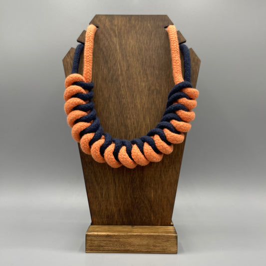 Chunky Cotton Rope Macrame Necklace - Navy & Tangerine