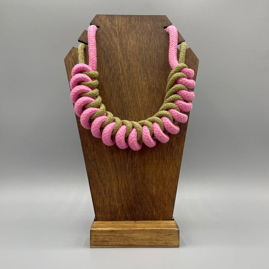 Chunky Cotton Rope Macrame Necklace - Olive & Pink