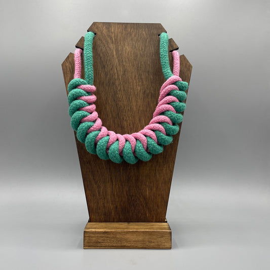 Chunky Cotton Rope Macrame Necklace - Pink & Green