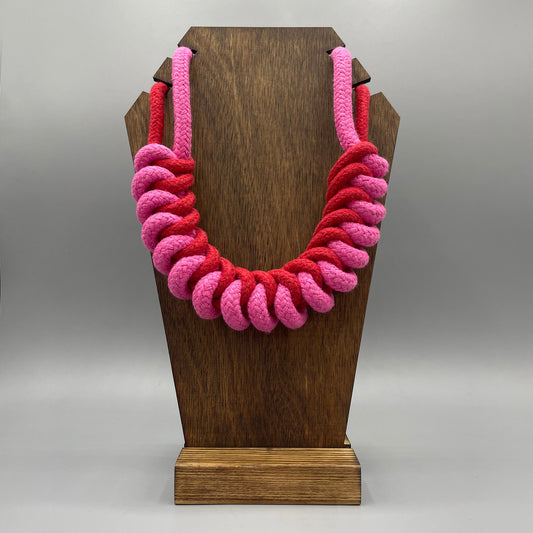 Chunky Cotton Rope Macrame Necklace - Red & Magenta