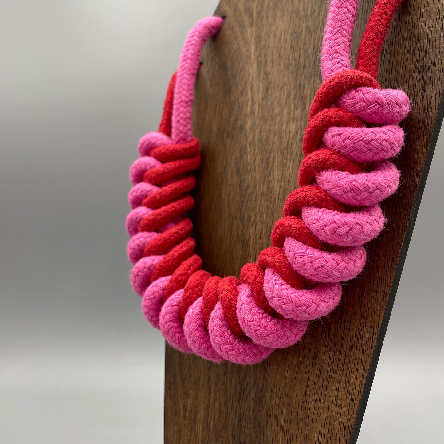 Chunky Cotton Rope Macrame Necklace - Red & Magenta