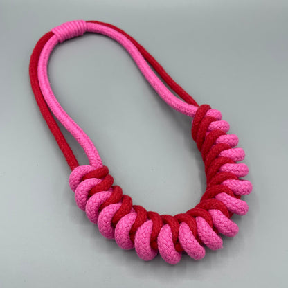 Chunky Cotton Rope Macrame Necklace - Red & Magenta