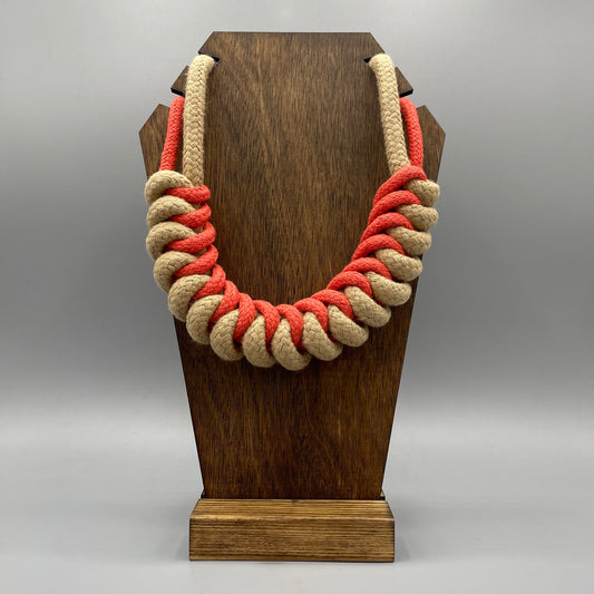 Chunky Cotton Rope Macrame Necklace - Strawberry & Beige