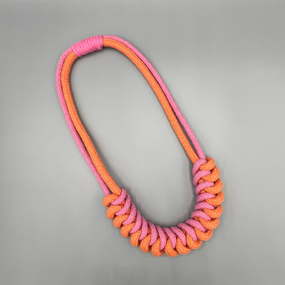 Chunky Cotton Rope Macrame Necklace - Pink & Orange