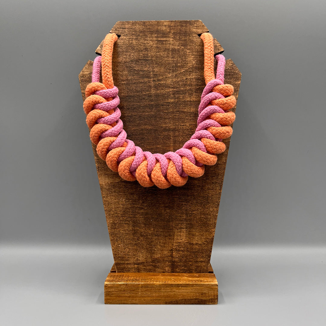 Chunky Cotton Rope Macrame Necklace - Pink & Orange