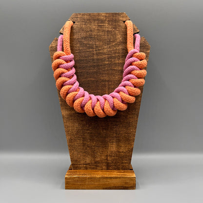 Chunky Cotton Rope Macrame Necklace - Pink & Orange