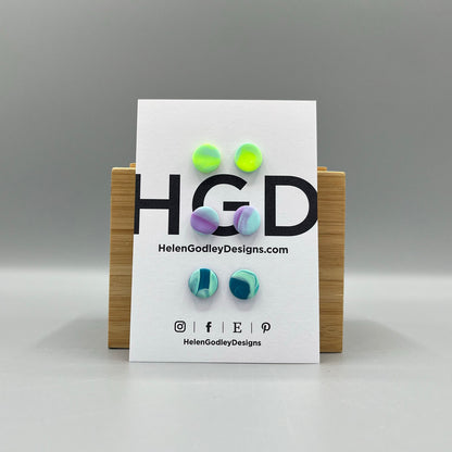 Polymer Clay Earring Studs – Marbled Round