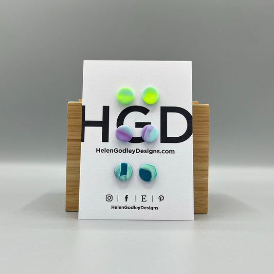 Polymer Clay Earring Studs – Marbled Round