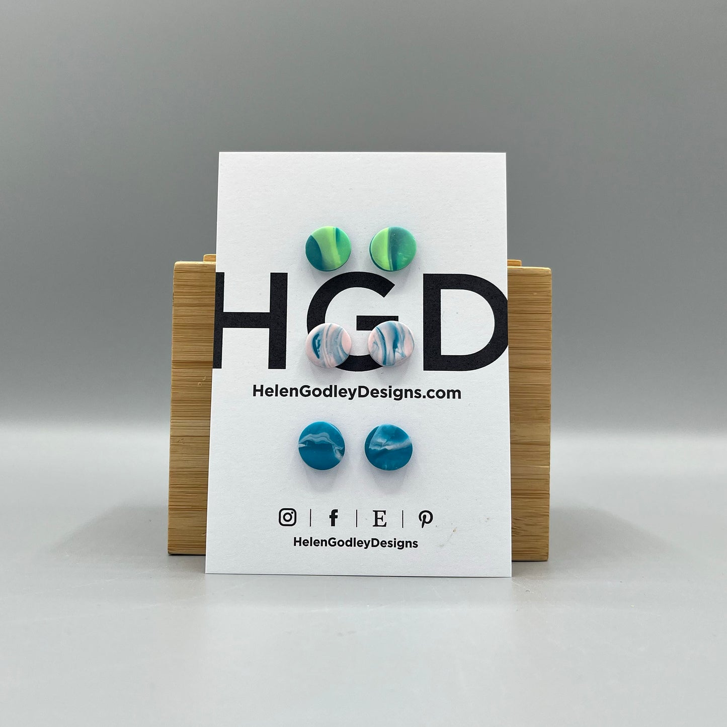 Polymer Clay Earring Studs – Marbled Round