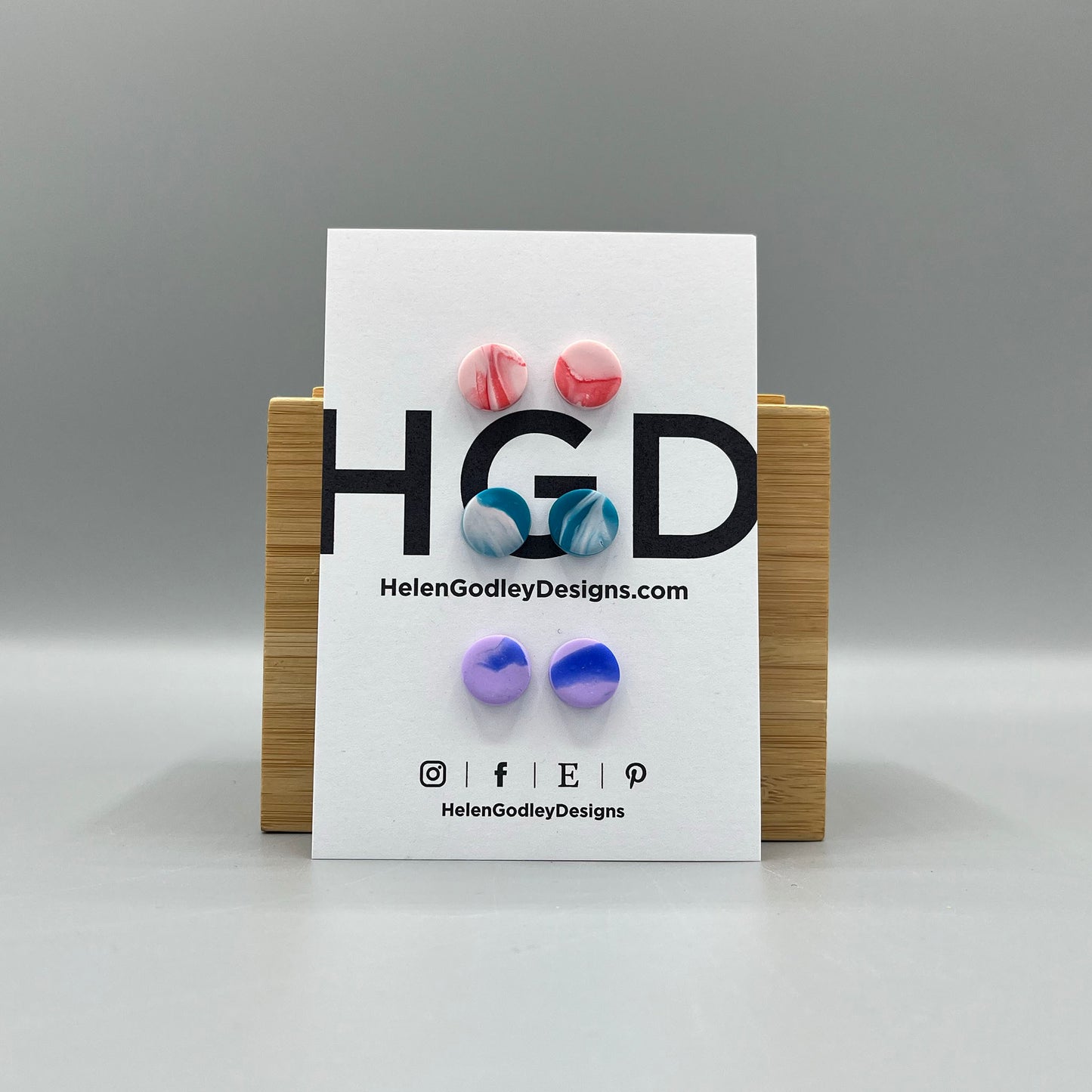 Polymer Clay Earring Studs – Marbled Round
