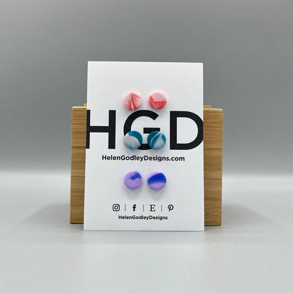 Polymer Clay Earring Studs – Marbled Round