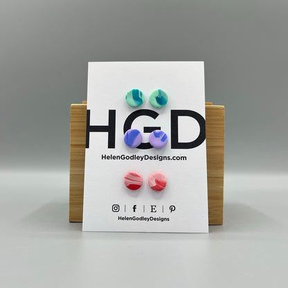 Polymer Clay Earring Studs – Marbled Round